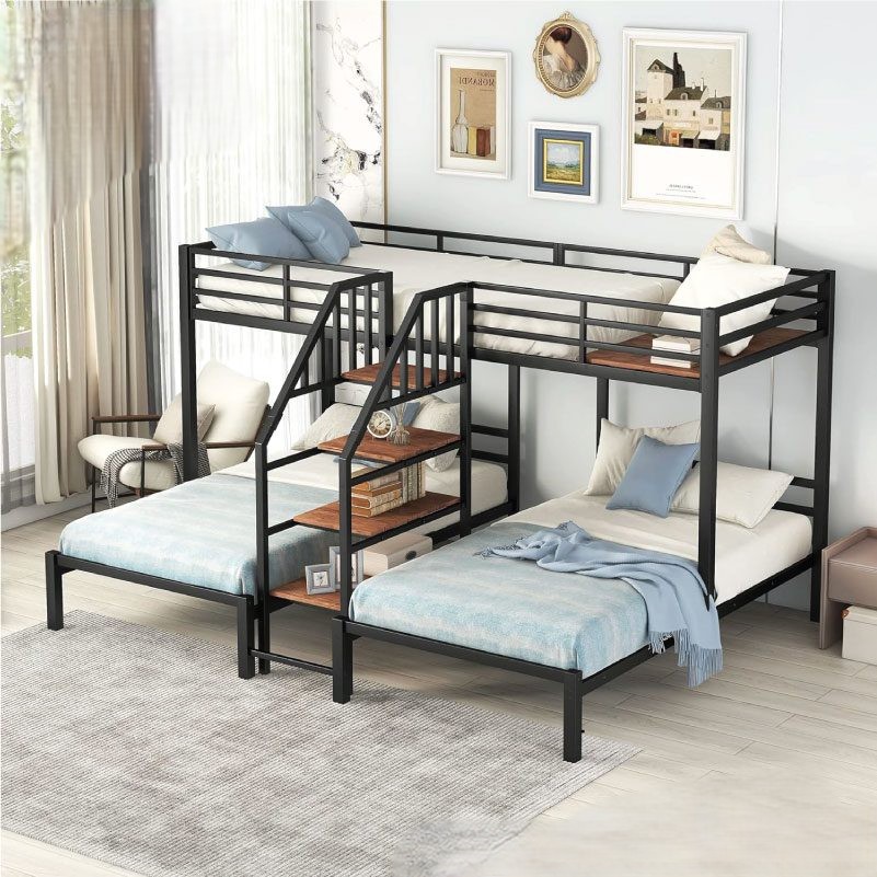 Twin Over Metal Triple Bunk Bed with Storage | MT-IF-0010